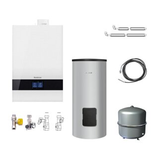 Buderus GB192i.2-50 kW Gas-Brennwert Paket Logaplus W50, Edelstahl-Warmwasserspeicher ESU200, Bedieneinheit BC400, weiß - 7739621204