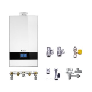 Buderus GB182i.2-20 kW KDW H Gas-Brennwert Paket Logaplus W43, integrierter Durchlauferhitzer, Bedieneinheit BC400, Aufputz, weiß - 7739621378