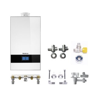 Buderus GB182i.2-20 kW KDW H Gas-Brennwert Paket Logaplus W43, integrierter Durchlauferhitzer, Bedieneinheit 
BC400, Unterputz, weiß - 7739621384
