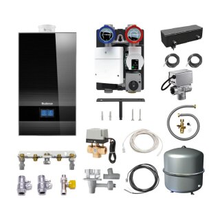 Buderus GB182i.2-20 kW H Gas-Brennwert Paket Logaplus W39S, hydraulische Weiche WHY80/60, Heizkreis-Set HSM20/6 gemischt, Umschaltventil Heizung/Solar, Bedieneinheit BC400, schwarz - 7739621411
