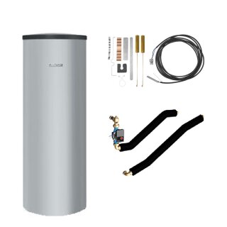 Buderus Speicherpaket M SU200 S-A silber, Warmwasserspeicher SU200.5 S-A, Rohrgruppe BCC32-HE, Sensor-Set Ø 6 mm