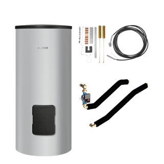 Buderus Speicherpaket M SU300 silber, Warmwasserspeicher SU300.5 S-C, Rohrgruppe BCC32-HE, Sensor-Set Ø 6 mm