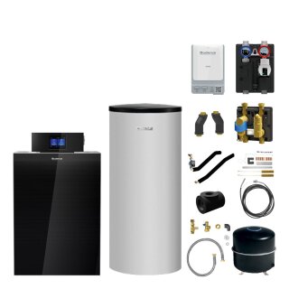 Buderus KB195i.2-25 kW Öl-Brennwertkessel-Paket Logaplus K80, Blaubrenner BZ1.1, WW-Speicher SU200.5 S-A, Heizkreis-Set HS25/6 BU (ungemischt), Abscheidergruppe MSL25, Regelgerät IMC120, Bedieneinheit BC400, Funkmodul MX400 - 7739622684