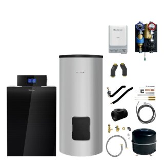 Buderus KB195i.2-19 kW Öl-Brennwertkessel-Paket Logaplus K86, Blaubrenner BZ1.1, WW-Speicher SU300.5 S-C, Heizkreis-Schnellmontage-Set HS25/6 MSL BU (ungemischt), Regelgerät IMC120, Bedieneinheit BC400, Funkmodul MX400 - 7739622701