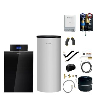 Buderus KB195i.2-25 kW Öl-Brennwertkessel-Paket Logaplus K86, Blaubrenner BZ1.1, WW-Speicher SU200.5 S-A, Heizkreis-Schnellmontage-Set HS25/6 MSL BU (ungemischt), Regelgerät IMC120, Bedieneinheit BC400, Funkmodul MX400 - 7739622703