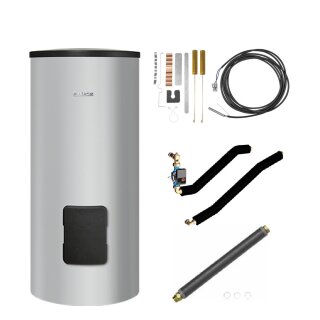Buderus Speicherpaket M SH300 silber, Warmwasserspeicher SH300 RS-B, Rohrgruppe BCC32-HE, Ergänzungs-Kit, Sensor-Set Ø 6 mm