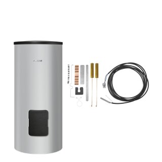 Buderus Speicherpaket M ESU160 silber, Edelstahl-Warmwasserspeicher ESU160 S-A, Speicherfühler-Set Ø 6 mm