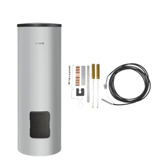 Buderus Speicherpaket M ESU300 silber, Edelstahl-Warmwasserspeicher ESU300 S-B, Speicherfühler-Set Ø 6 mm