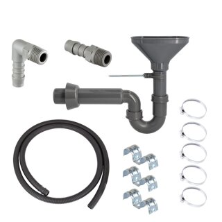 Ablauftrichter-Set für Kondensat, Röhrengeruchsverschluss DN40, Kondensatschlauch DN20, Befestigungszubehör - 63018587